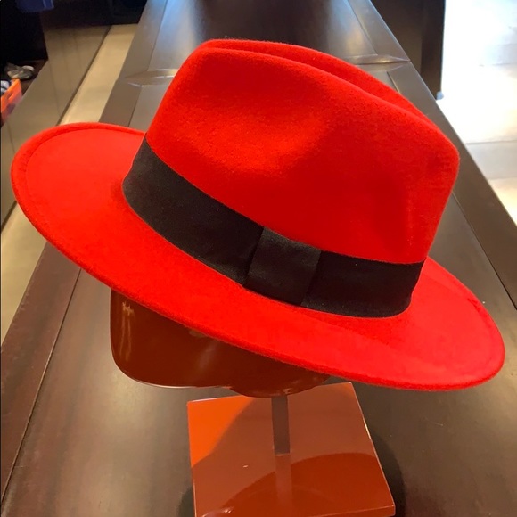 Accessories - Red Wool Blend Fedora